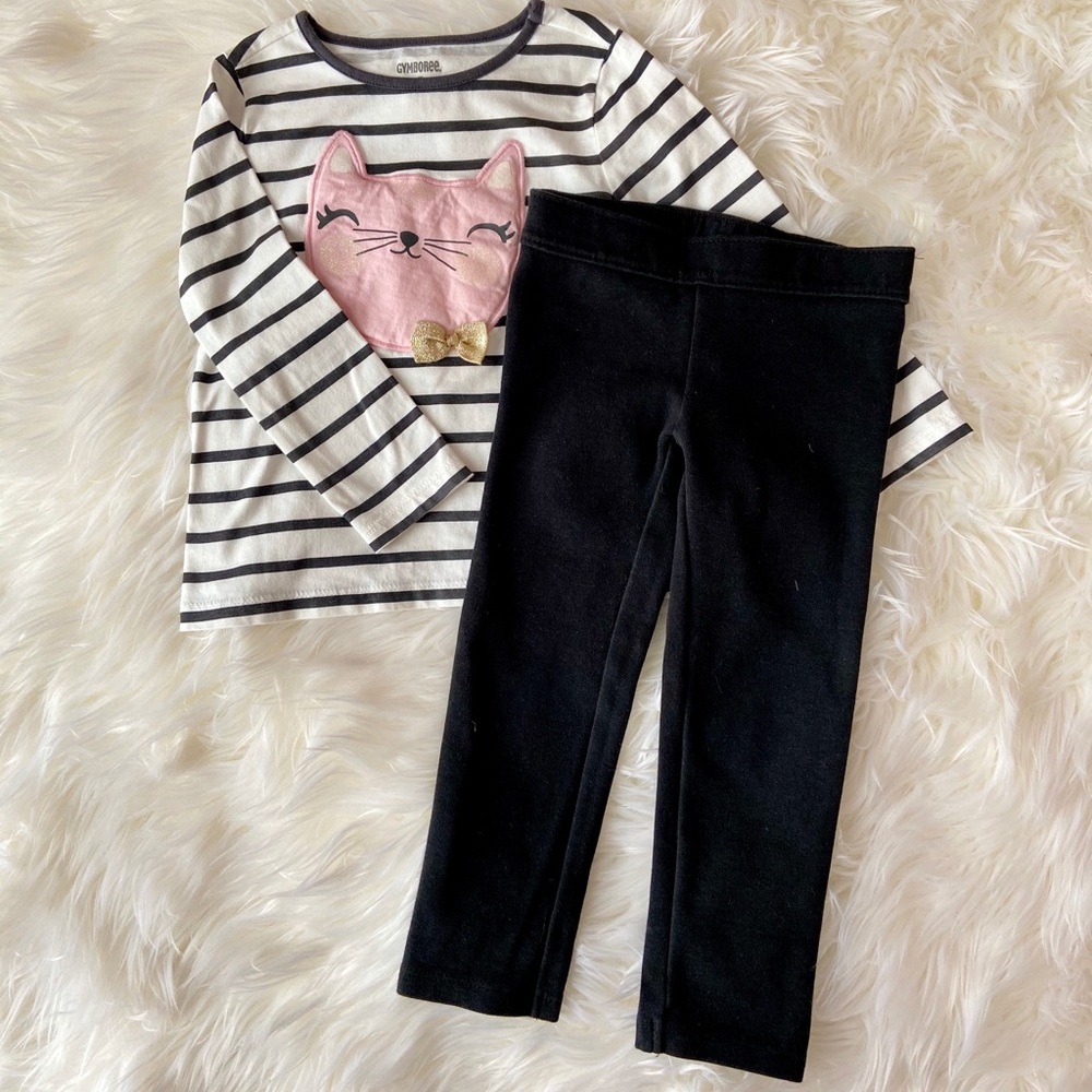 Gymboree Cat Tee & Black Pant Set 2T